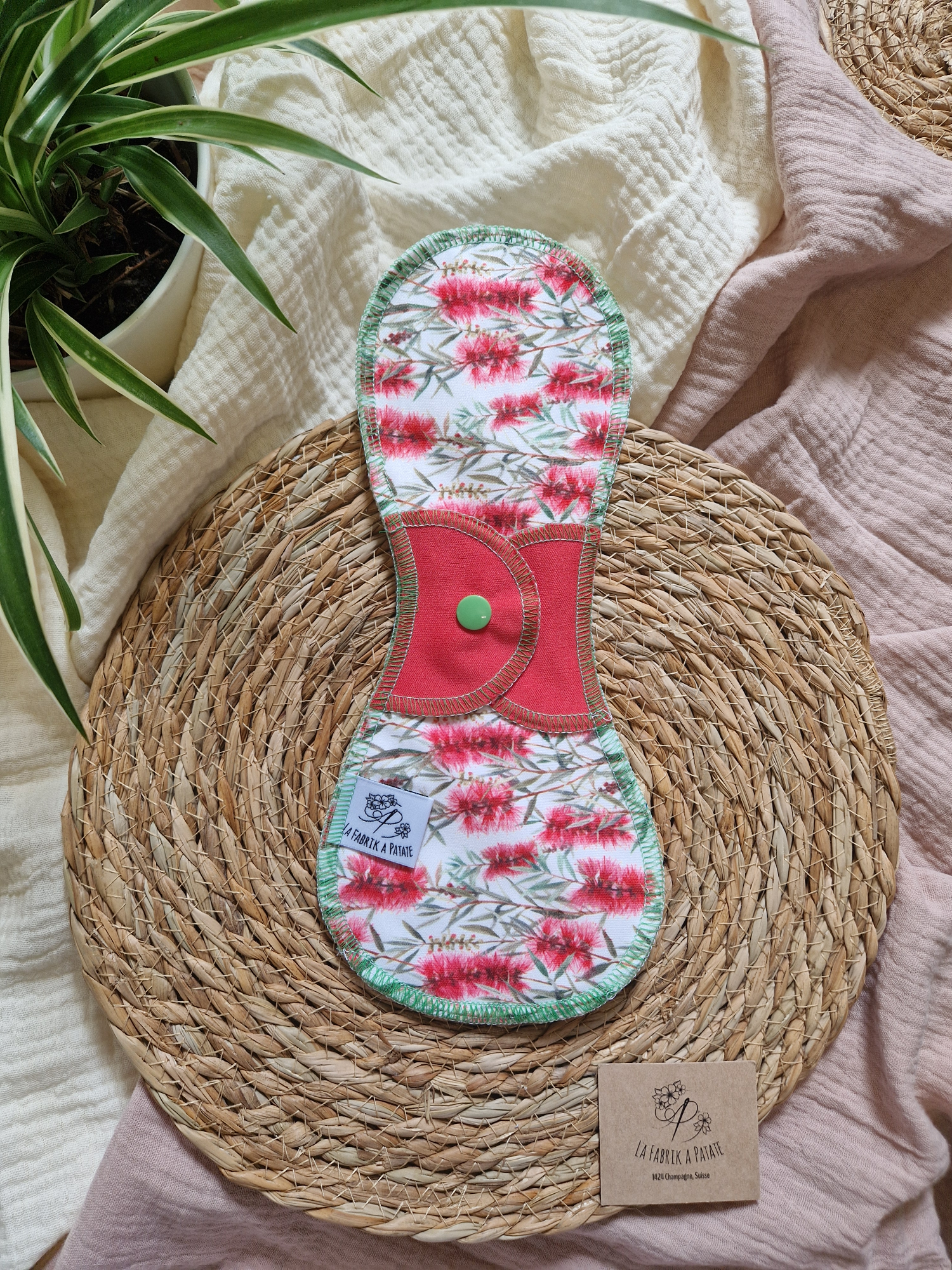 Serviette hygiénique lavable tamarin – protection menstruelle réutilisable et absorbante, fabriquée en Suisse par La Fabrik a Patate.