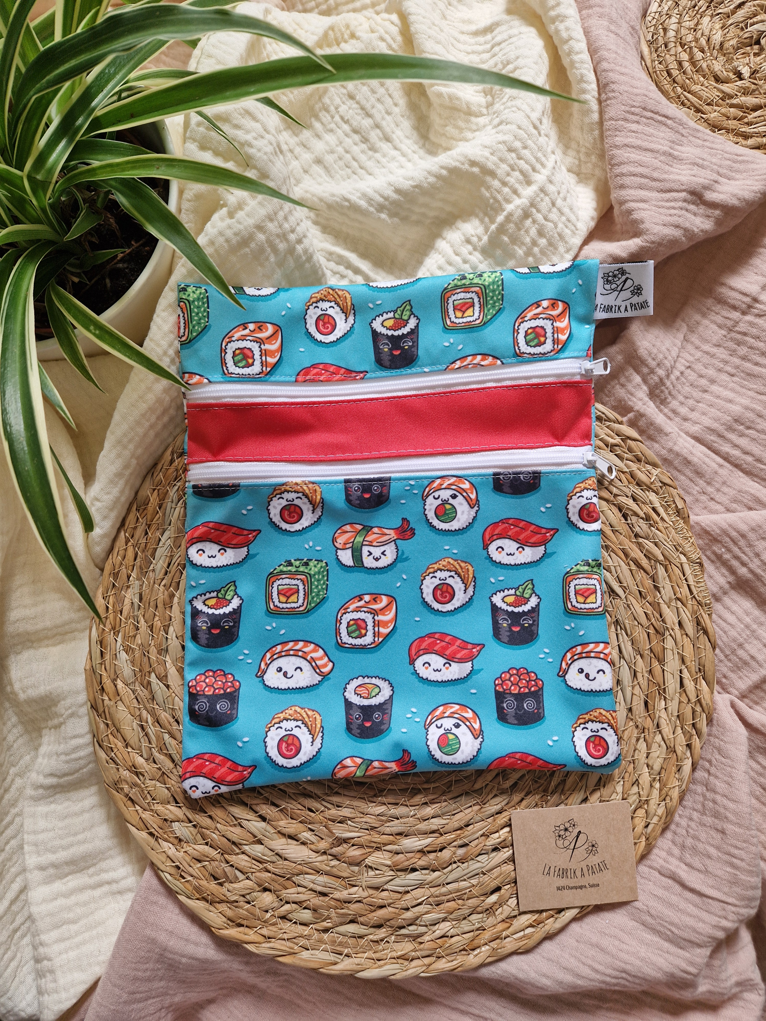 Pochette duo au motif sushi