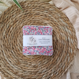 Lot de 5 lingettes en coton au motif Baie Rose