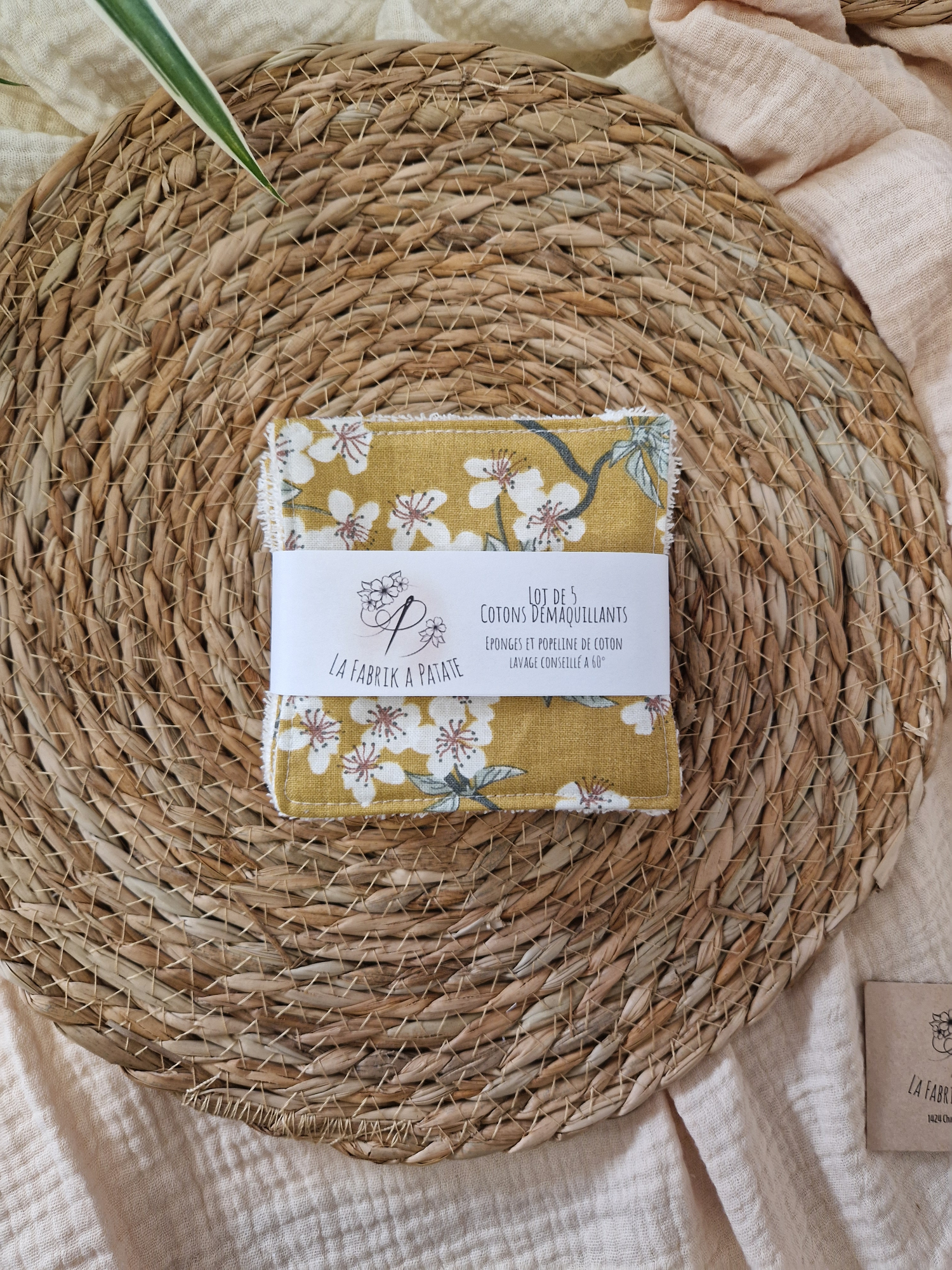 Lot de 5 lingettes en coton au motif cerisier